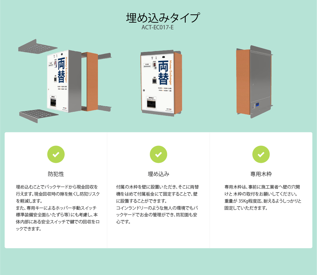 新紙幣・新500円対応両替機「ACT-EC017-E」